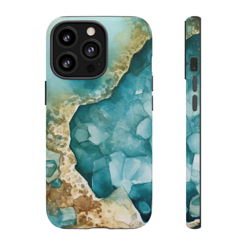 Aquamarine inspired Geode in Watercolor - Impact Resistant Phone Case iPhone 13 Pro Matte